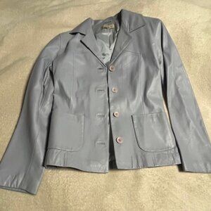 VTG Genuine Soft Leather Tapered Buttoned Jacket Blue/Grayish Turkey Size: 4-6